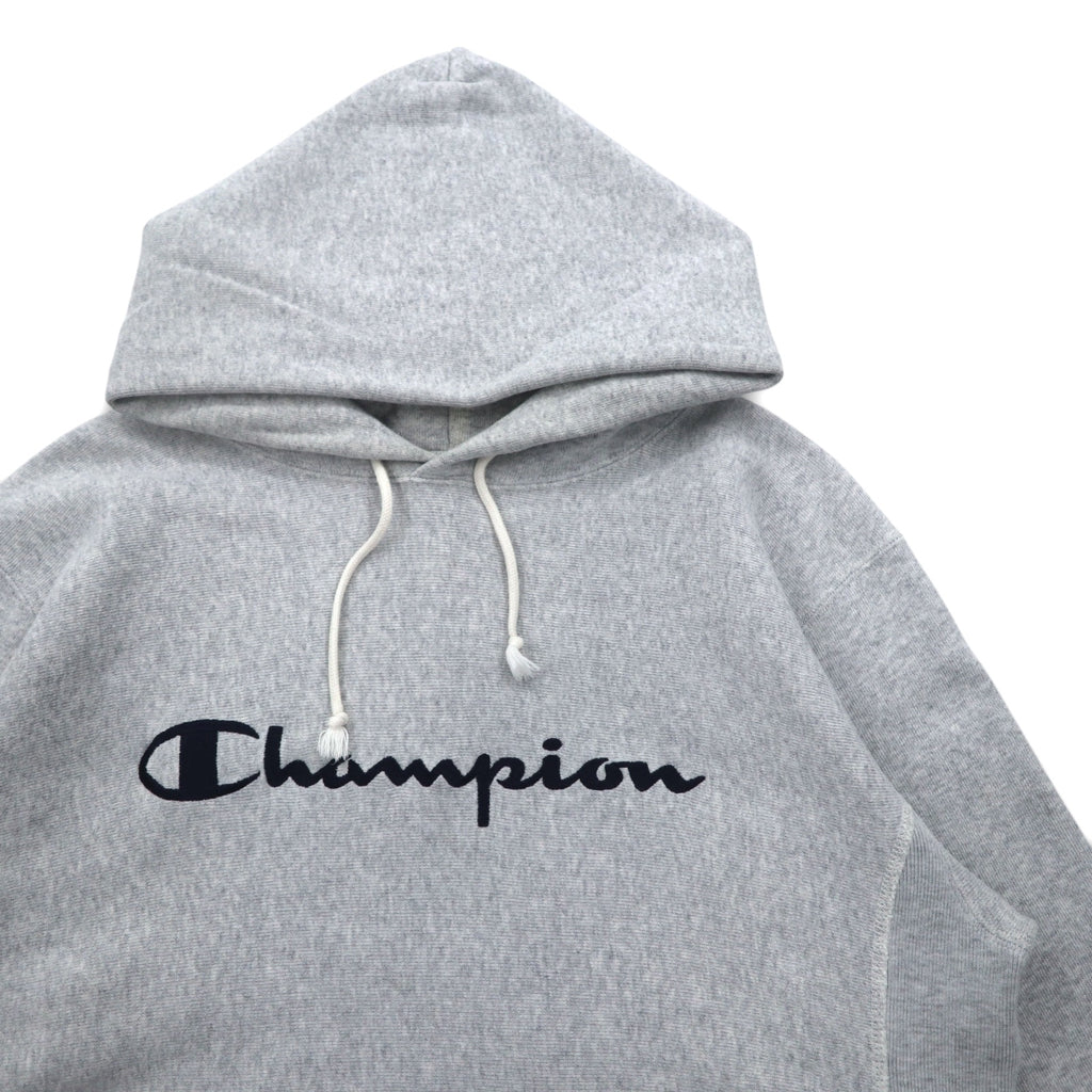 Champion Reverse Weave Pullover Hoodie, XL, Grey, Embroidered Script Logo, Blue Single Tag, Reprint, C3-L107