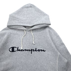 Champion Reverse Weave Pullover Hoodie, XL, Grey, Embroidered Script Logo, Blue Single Tag, Reprint, C3-L107