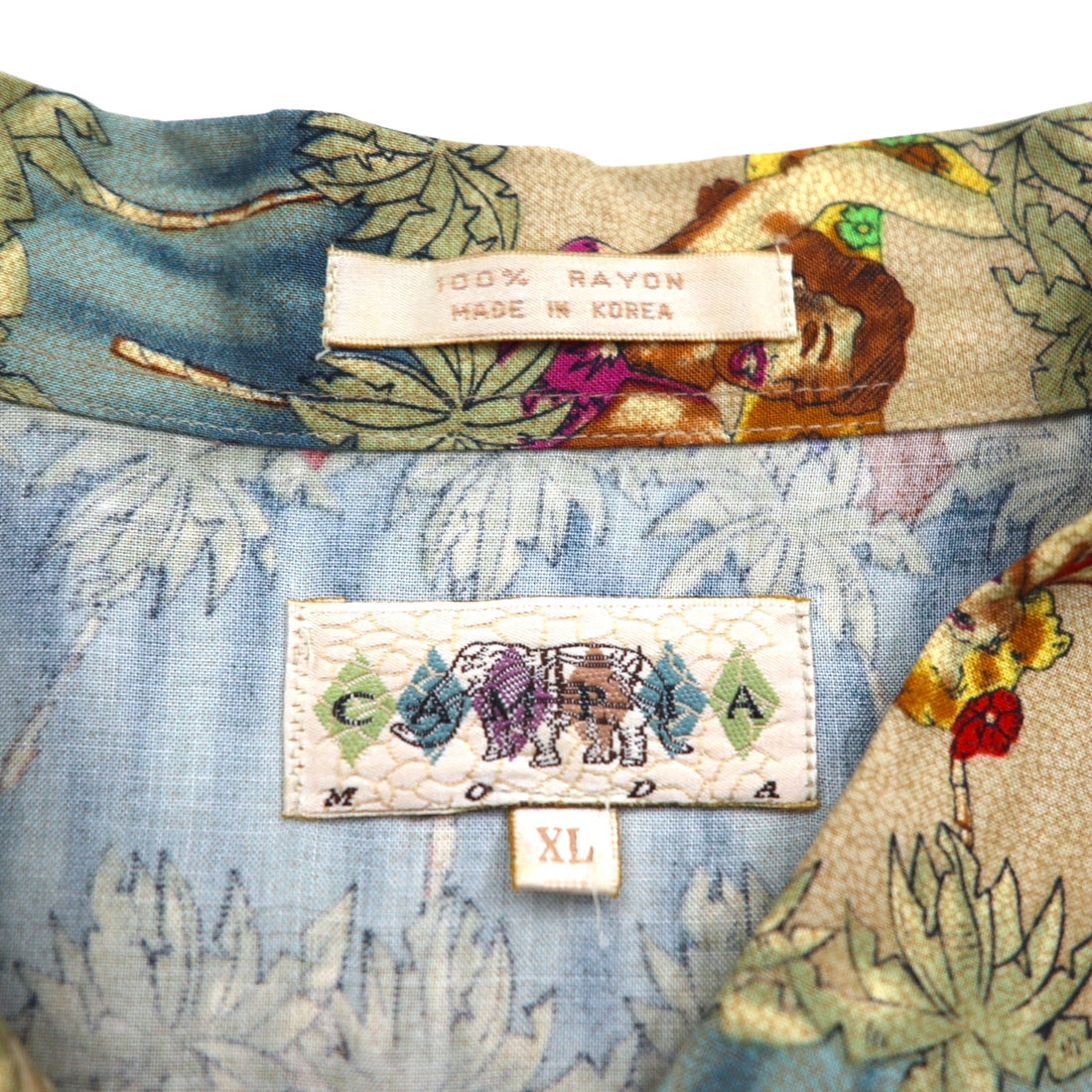 CAMPIA MODA 90s Aloha Shirt XL Khaki Rayon All-Over Print Hula Girl