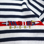 Vintage 90s Retro Preppy Polo Sweater VAZIIE SPORT 90年代 ポロ ワッフルニット L ボーダー コットン ロゴ刺繍 日本製