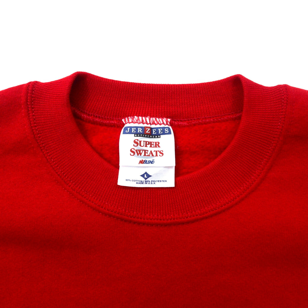 JERZEES Made in USA 90's SUPER SWEATS College Embroidery Sweatshirt L Red Cotton Brushed Back Russell Elementary School