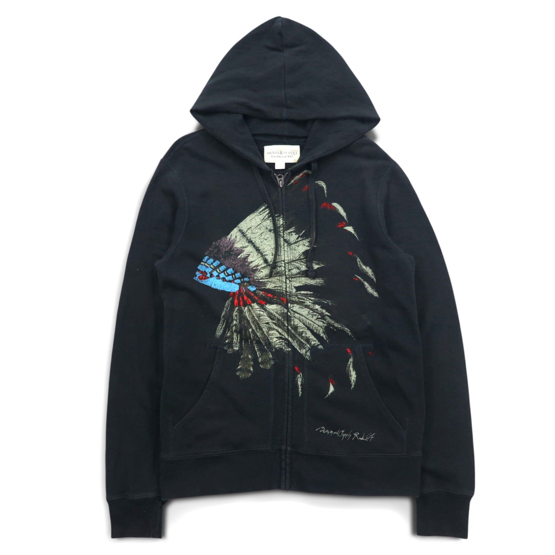 DENIM &amp; SUPPLY RALPH LAUREN Indian Print Full Zip Hoodie S Black Cotton