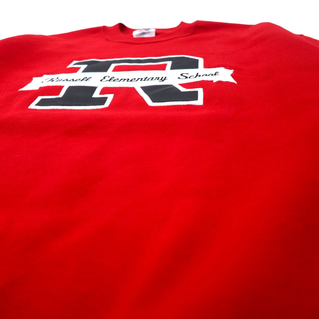 JERZEES Made in USA 90's SUPER SWEATS College Embroidery Sweatshirt L Red Cotton Brushed Back Russell Elementary School