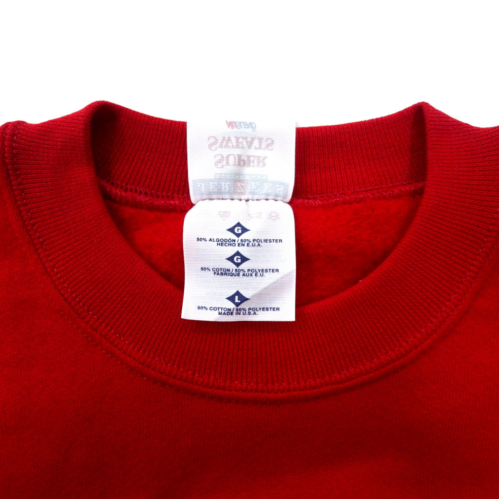 JERZEES Made in USA 90's SUPER SWEATS College Embroidery Sweatshirt L Red Cotton Brushed Back Russell Elementary School