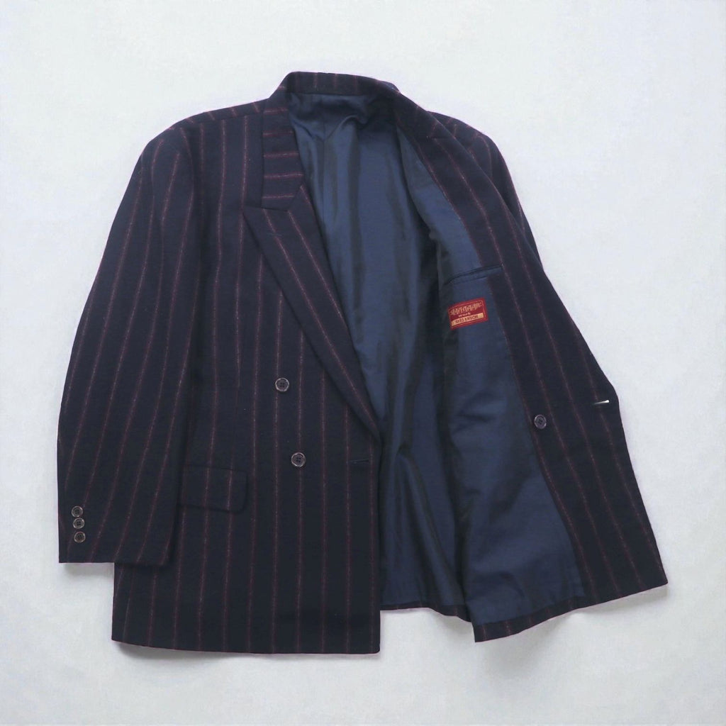 TAKEO KIKUCHI 90年代 ダブル ブレザー テーラードジャケット M ネイビー ストライプ ウール AFTER WORKS