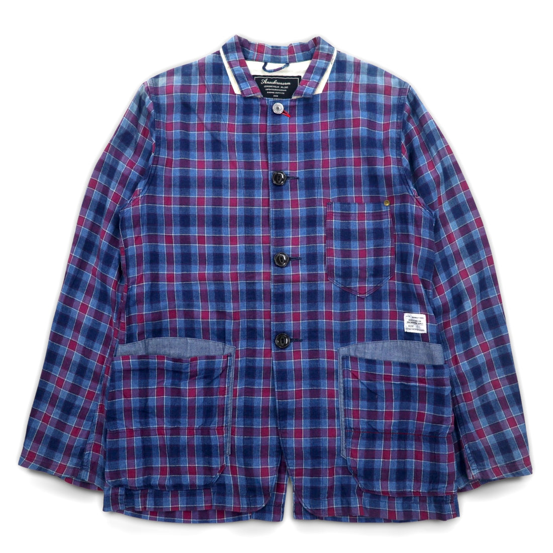Anachronorm Coverall Shirt Jacket S Blue Check Cotton Made in Japan