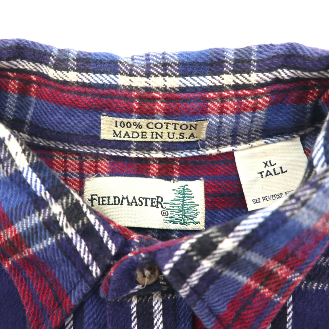 90s USA Vintage Flannel Shirt FIELDMASTER Heavy XL Check Chest Pocket Made in