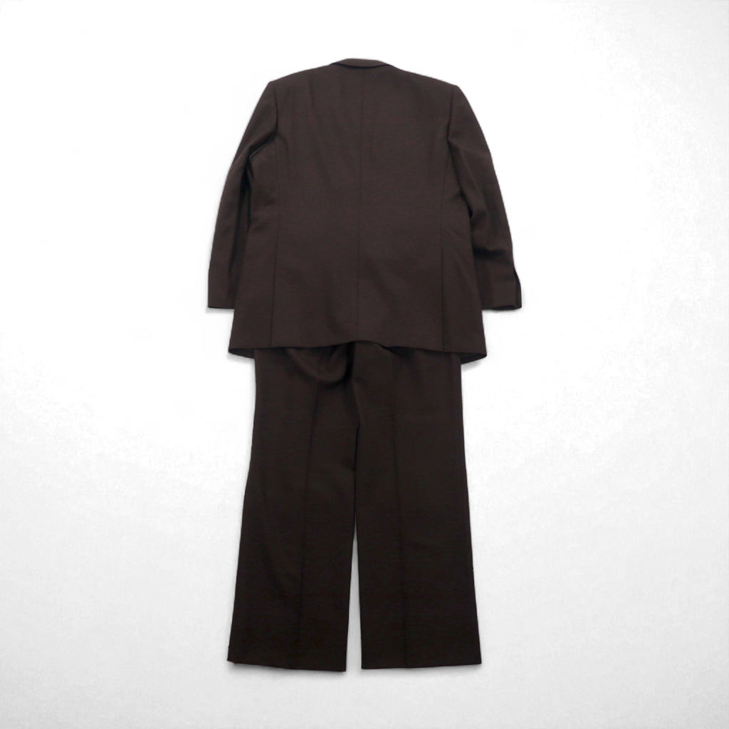 LANVIN ダブルブレスト ピークドラペル スーツ ブレザー セットアップ L ダークブラウン ウール メタルボタン ワイド