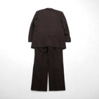 LANVIN ダブルブレスト ピークドラペル スーツ ブレザー セットアップ L ダークブラウン ウール メタルボタン ワイド
