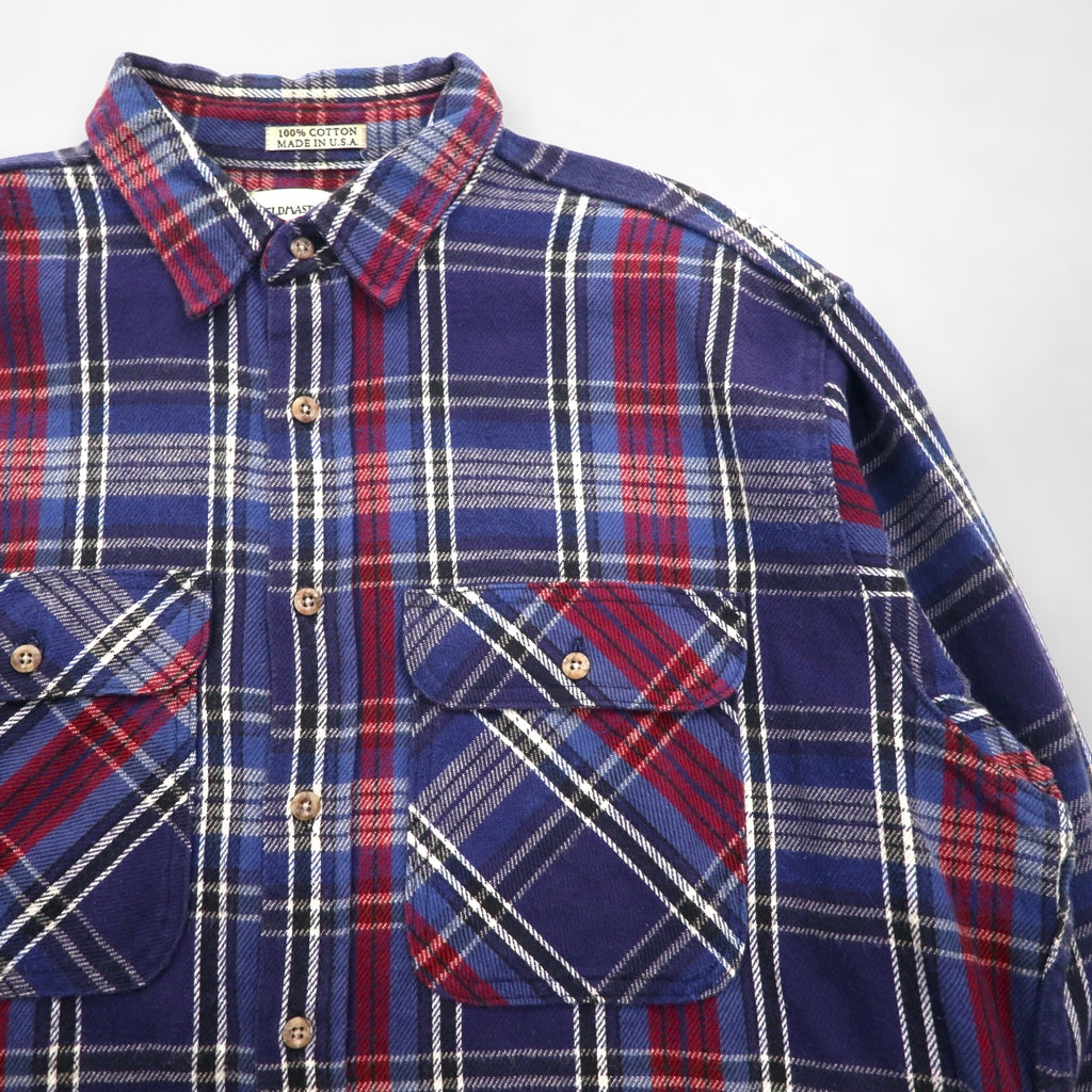 90s USA Vintage Flannel Shirt FIELDMASTER Heavy XL Check Chest Pocket Made in