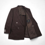 LANVIN ダブルブレスト ピークドラペル スーツ ブレザー セットアップ L ダークブラウン ウール メタルボタン ワイド