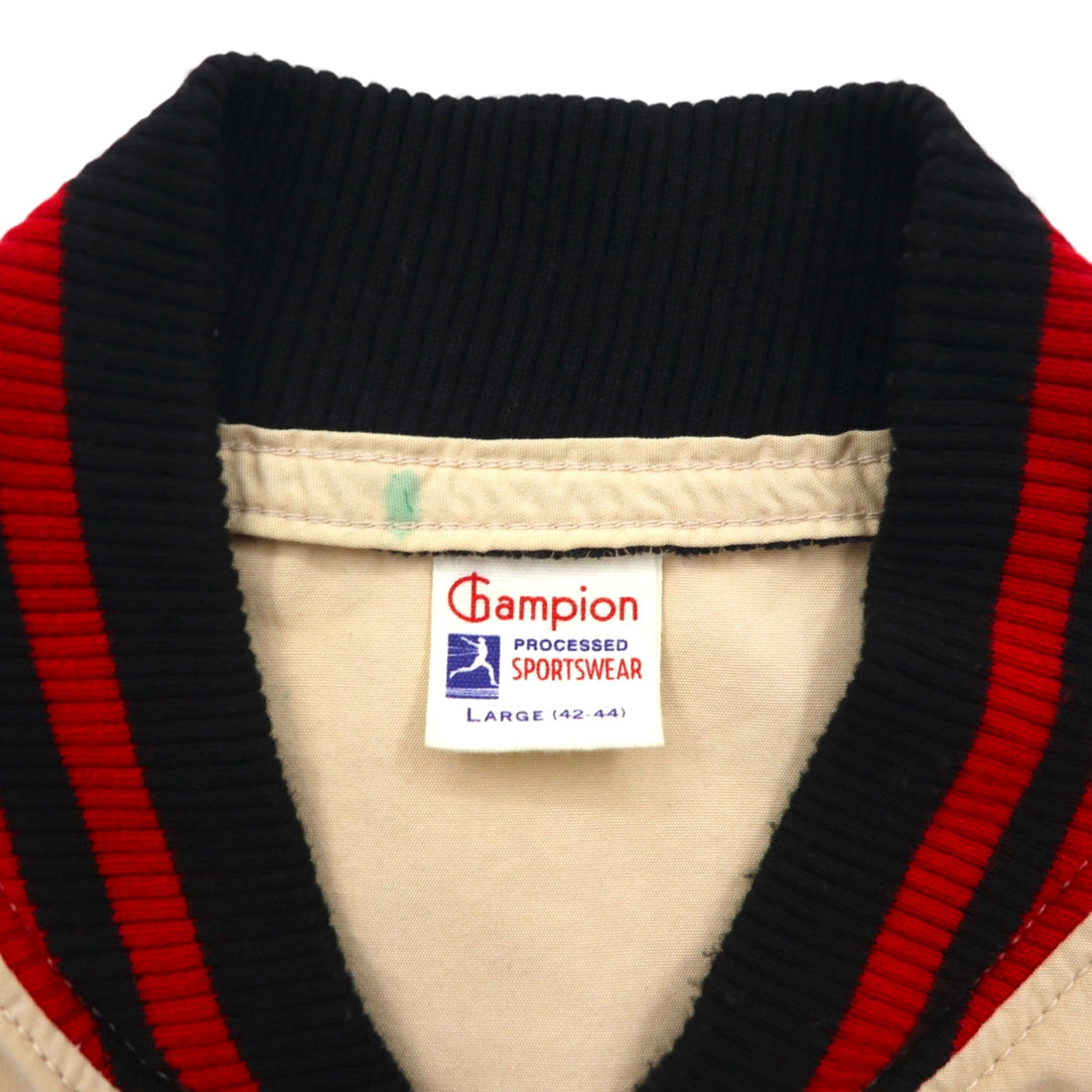 Champion Run Tag Reproduction Sports Jacket Blouson L Beige Ribbed Embroidery Patch