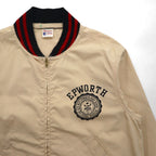 Champion Run Tag Reproduction Sports Jacket Blouson L Beige Ribbed Embroidery Patch