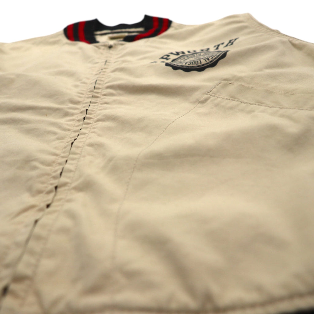 Champion Run Tag Reproduction Sports Jacket Blouson L Beige Ribbed Embroidery Patch