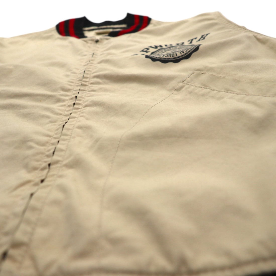 Champion Run Tag Reproduction Sports Jacket Blouson L Beige Ribbed Embroidery Patch