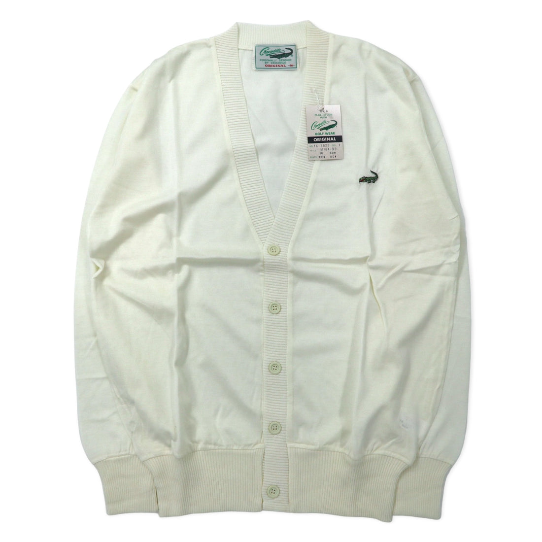 日本然リトテ-古着オンライン-Crocodile 80年代 アクリルニット カーディガン M ホワイト コットン ワンポイントロゴ 日本製 未使用品-Crocodile 80's Acrylic Knit Cardigan M White Cotton One Point Logo Japan Made Unused
