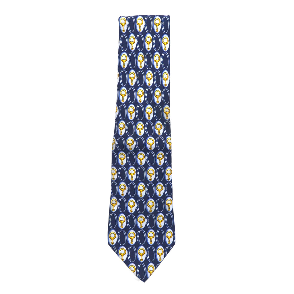 GUCCI Made in Italy Tie Navy Silk All-over Pattern Horsebit