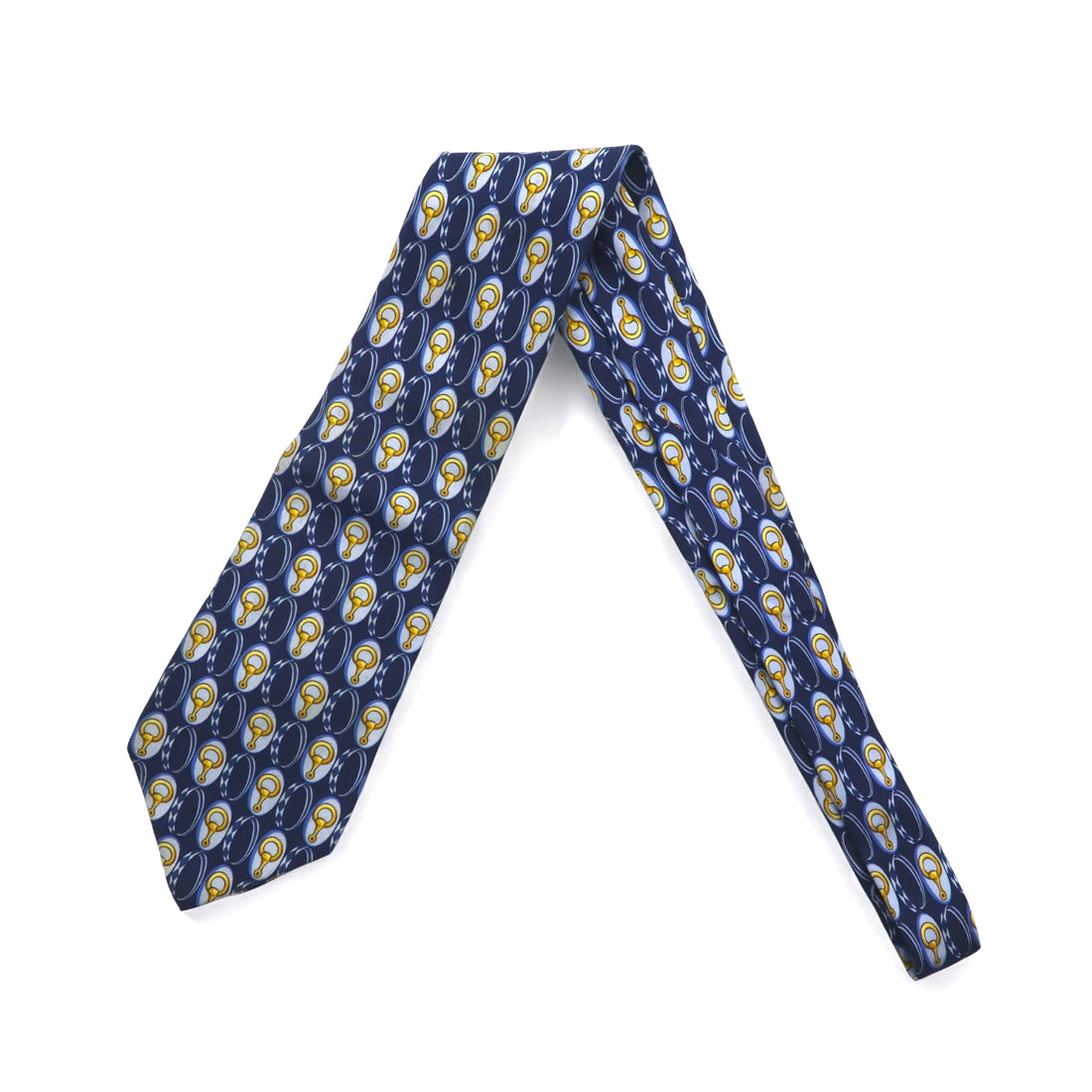GUCCI Made in Italy Tie Navy Silk All-over Pattern Horsebit