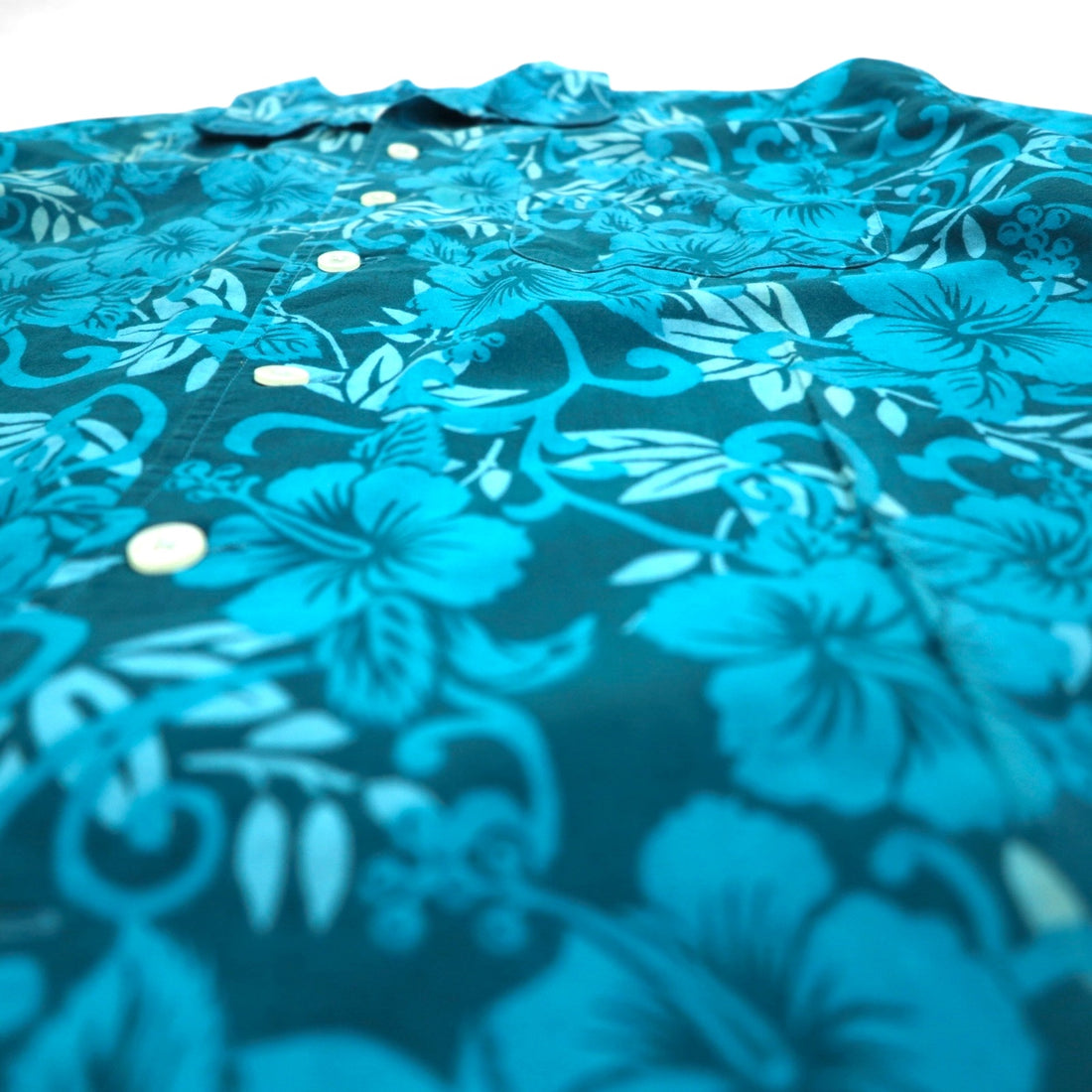 Lee SPORT 90s open collar aloha shirt L blue cotton all-over hibiscus pattern