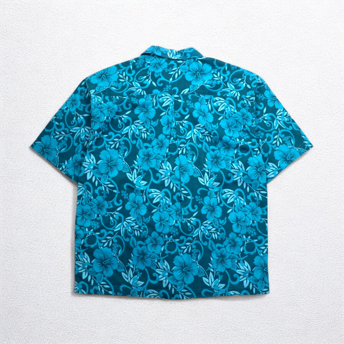 Lee SPORT 90s open collar aloha shirt L blue cotton all-over hibiscus pattern