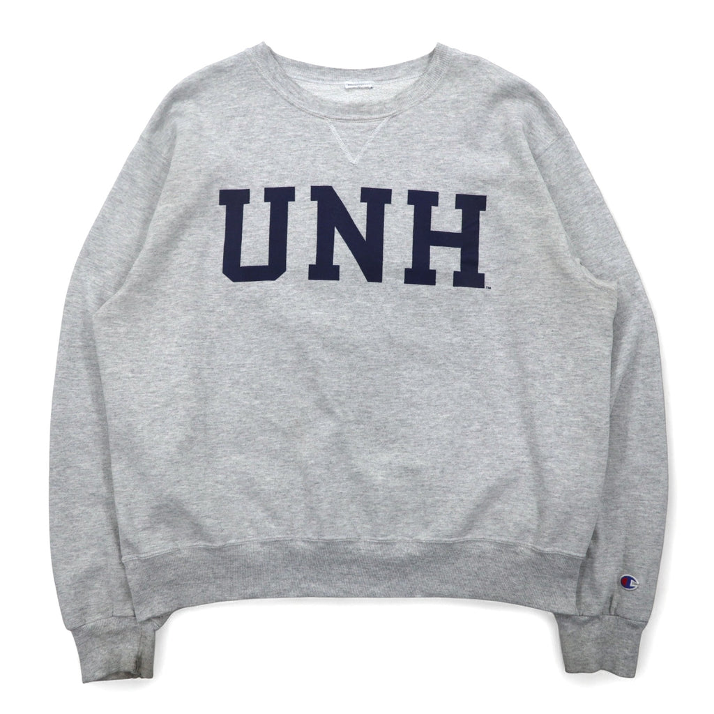 Champion College Print Sweatshirt L Grey Cotton UNH