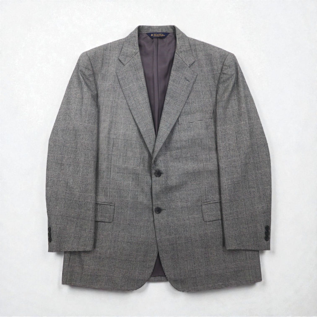 Brooks Brothers 2B Suit, Size L, Glen Check Wool, 2-Pleated, Wide Fit, Center Press