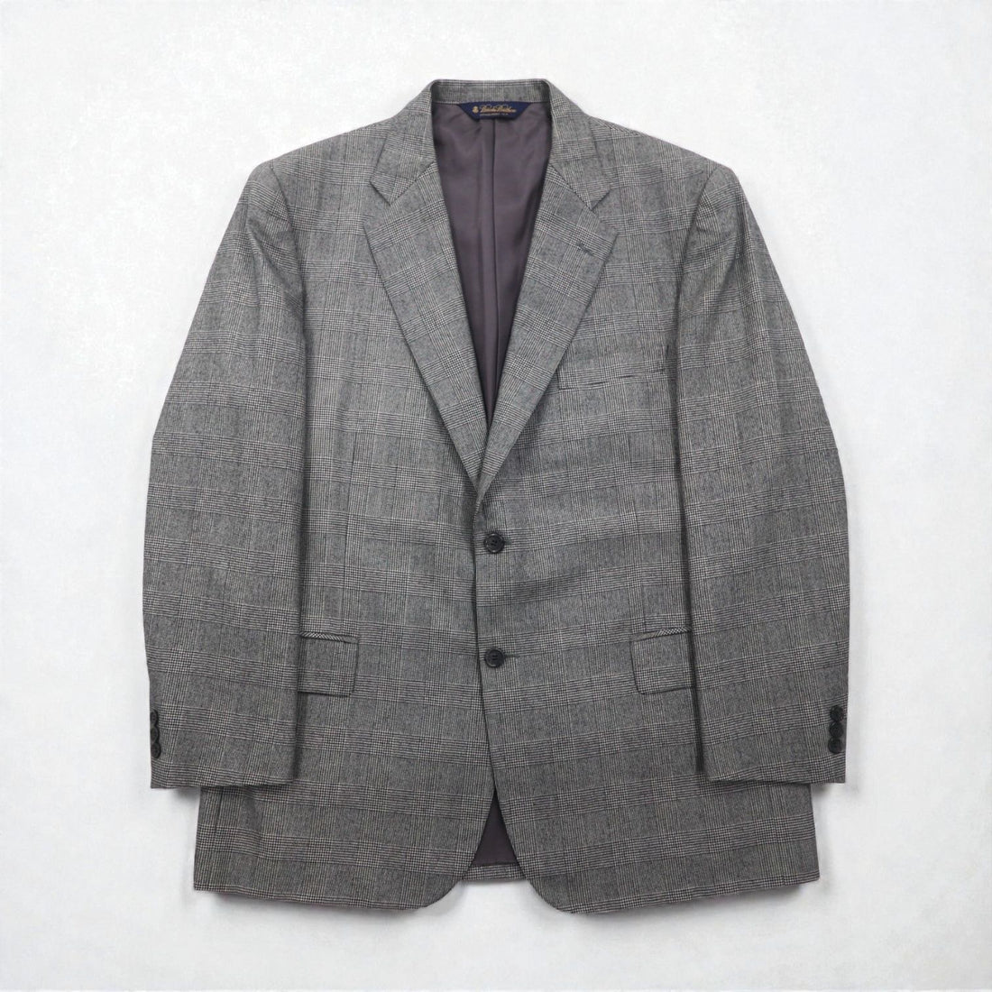 Brooks Brothers 2B Suit, Size L, Glen Check Wool, 2-Pleated, Wide Fit, Center Press