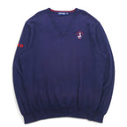 POLO GOLF RALPH LAUREN V-neck cotton knit sweater L Navy Pony Logo Embroidery Royal St George's