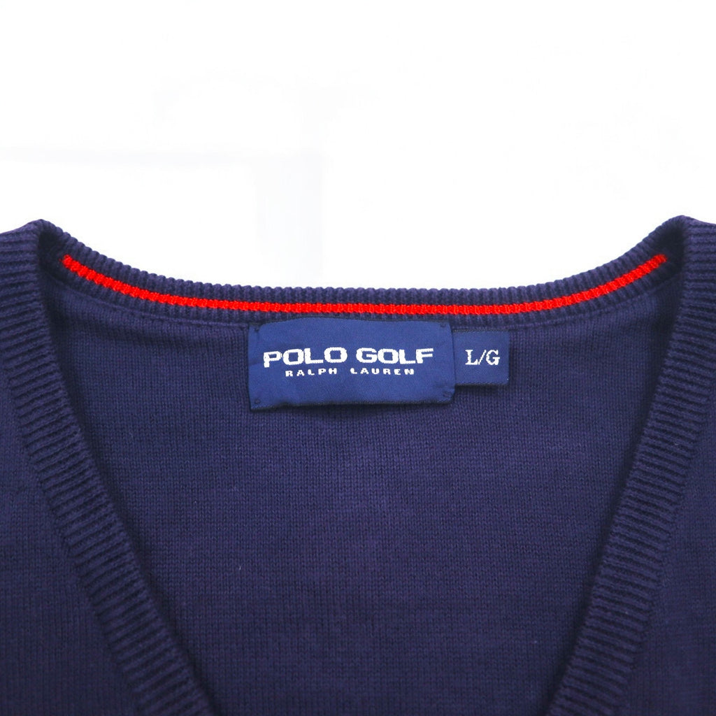 POLO GOLF RALPH LAUREN V-neck cotton knit sweater L Navy Pony Logo Embroidery Royal St George's