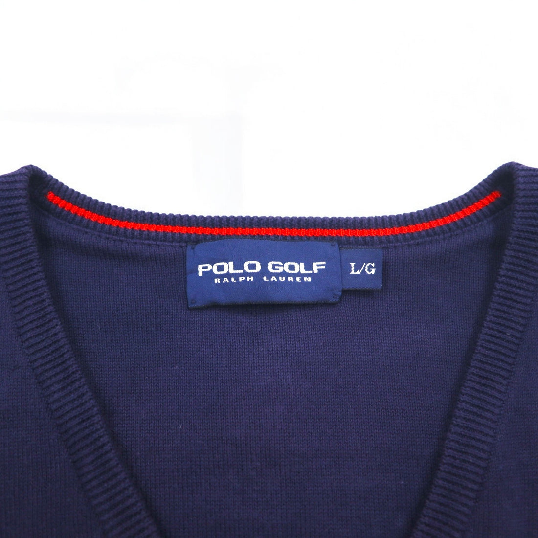 POLO GOLF RALPH LAUREN V-neck cotton knit sweater L Navy Pony Logo Embroidery Royal St George's