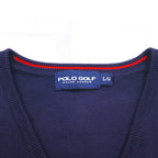 POLO GOLF RALPH LAUREN V-neck cotton knit sweater L Navy Pony Logo Embroidery Royal St George's