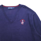 POLO GOLF RALPH LAUREN V-neck cotton knit sweater L Navy Pony Logo Embroidery Royal St George's