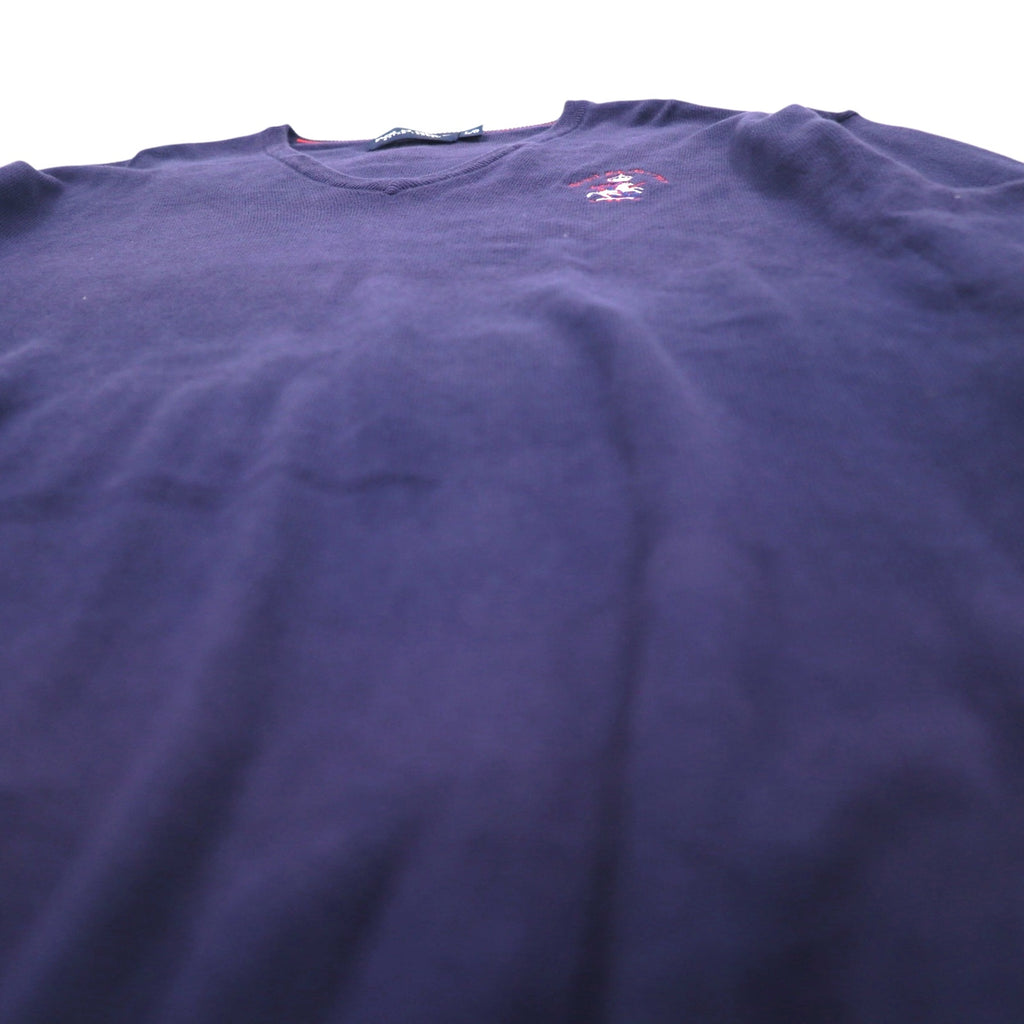 POLO GOLF RALPH LAUREN V-neck cotton knit sweater L Navy Pony Logo Embroidery Royal St George's