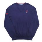 POLO GOLF RALPH LAUREN V-neck cotton knit sweater L Navy Pony Logo Embroidery Royal St George's