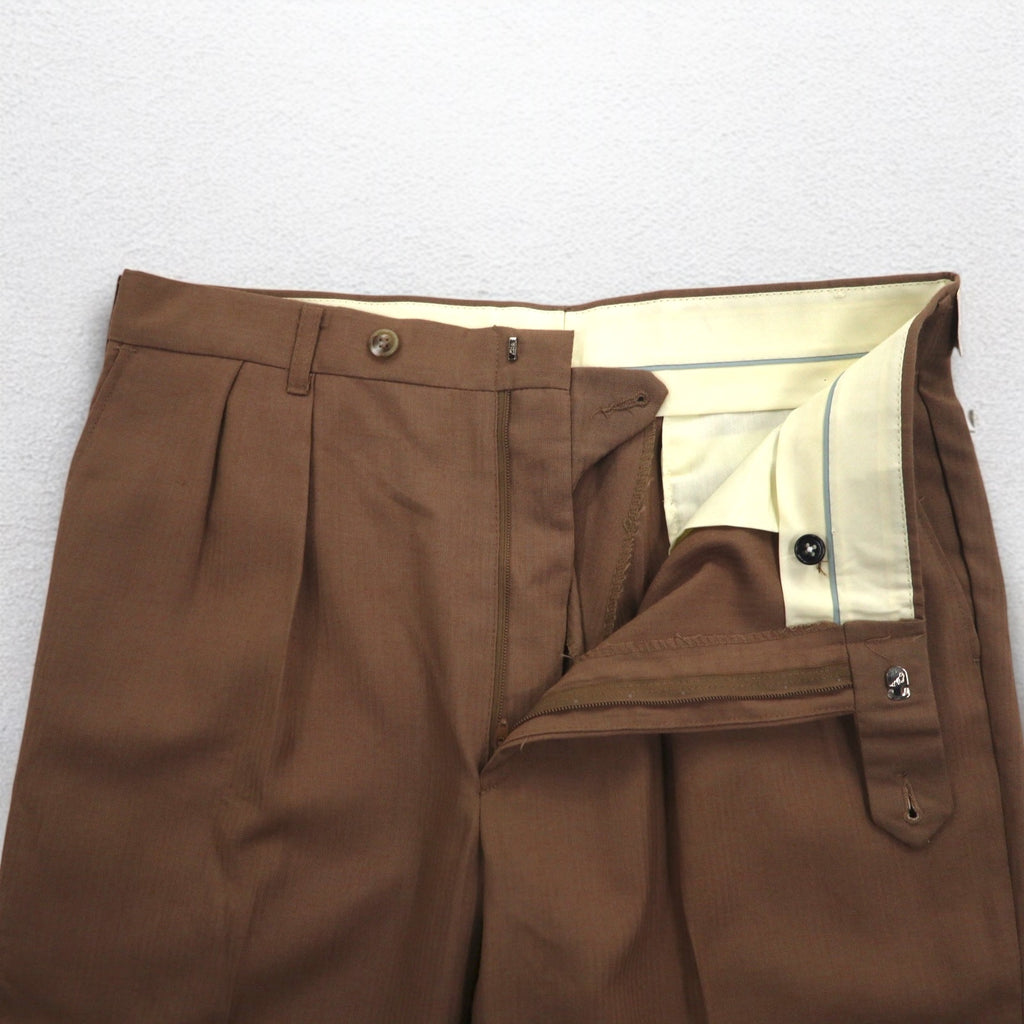J.C.Penney 80年代 USA製 The Fox Collection 2タック スラックスパンツ L ブラウン ロケットTALONジップ デッドストック 未使用品