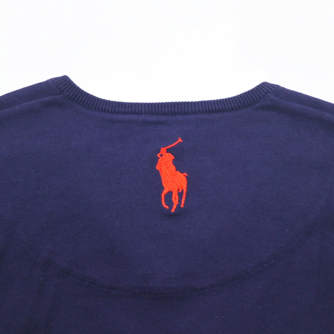 POLO GOLF RALPH LAUREN V-neck cotton knit sweater L Navy Pony Logo Embroidery Royal St George's
