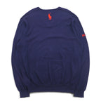 POLO GOLF RALPH LAUREN V-neck cotton knit sweater L Navy Pony Logo Embroidery Royal St George's