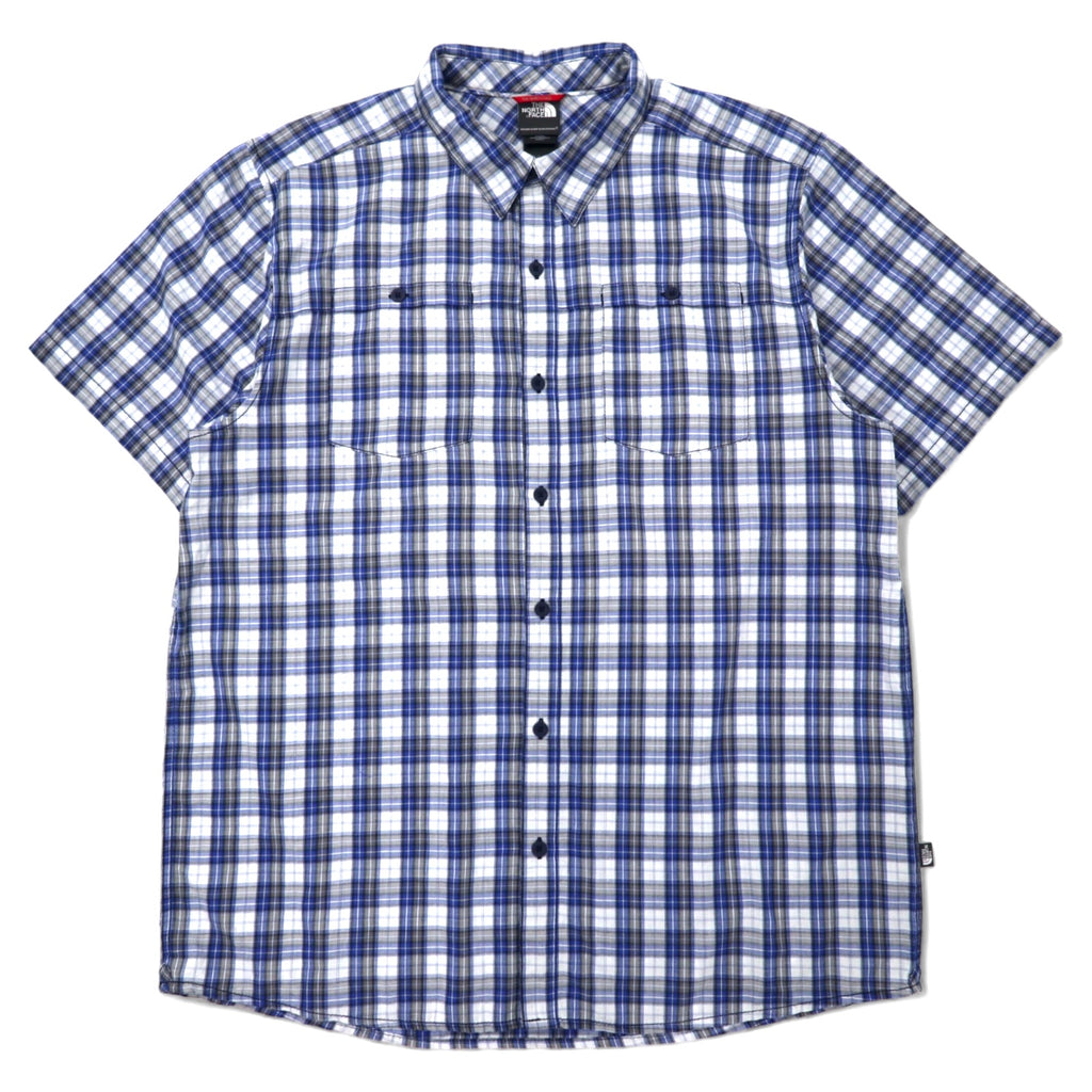 日本然リトテ-古着オンライン-THE NORTH FACE 半袖 シャツ XL ブルー チェック コットン US規格-THE NORTH FACE Short Sleeve Shirt XL Blue Checked Cotton US Standard
