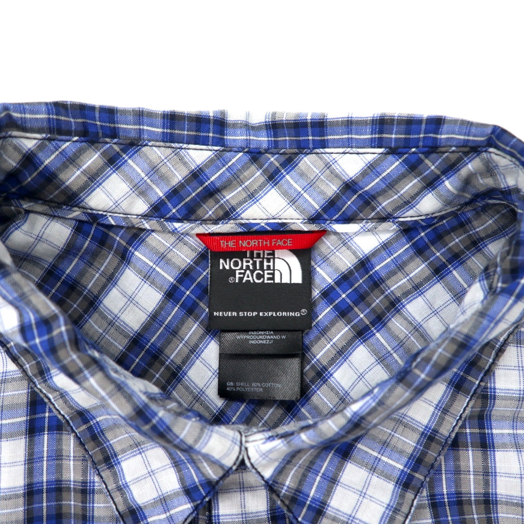 THE NORTH FACE Short Sleeve Shirt XL Blue Check Cotton US Standard