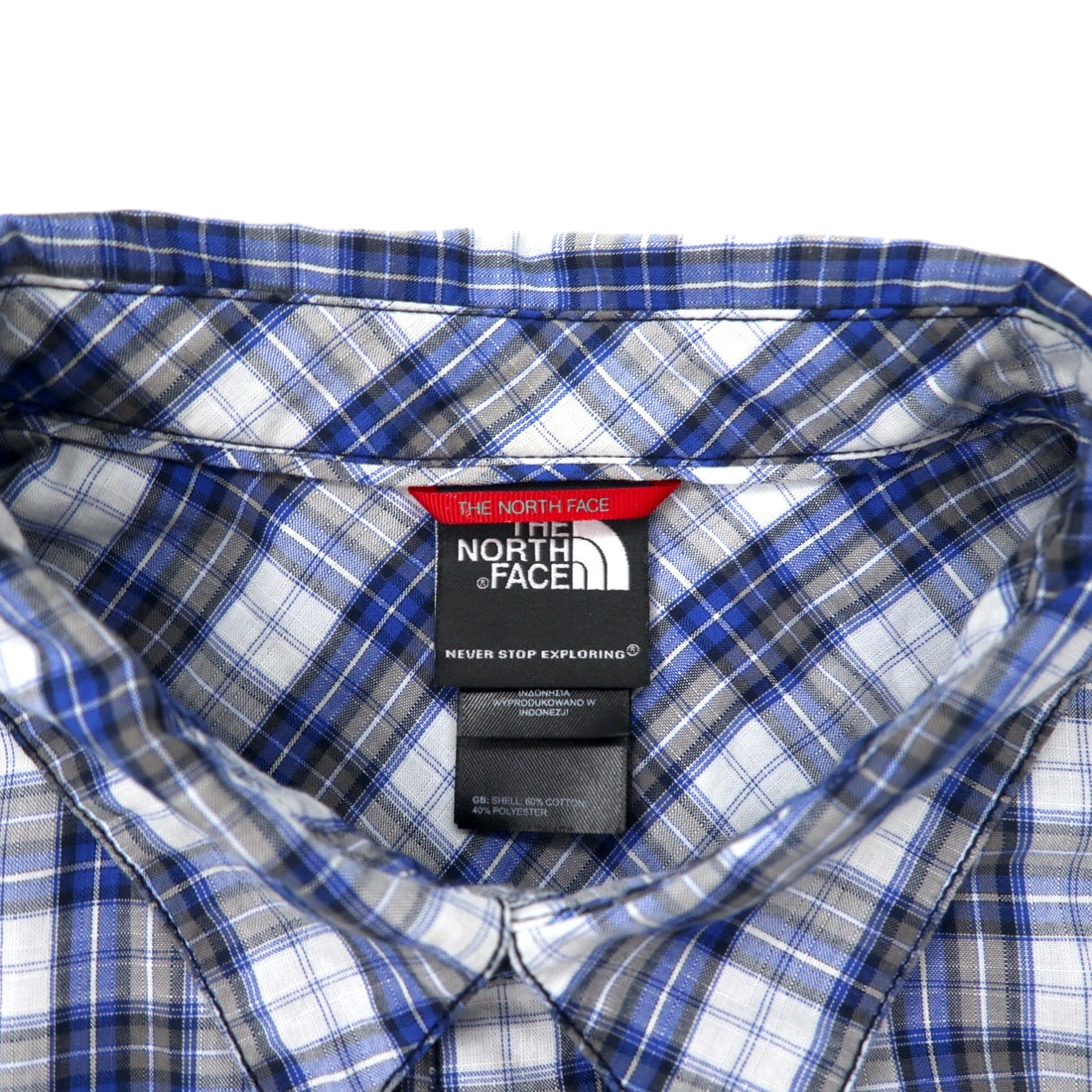 THE NORTH FACE Short Sleeve Shirt XL Blue Check Cotton US Standard