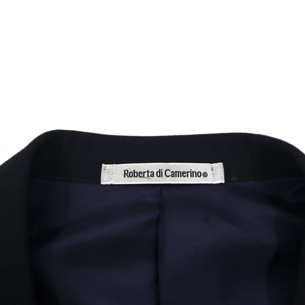 90s Japan Vintage Double-Breasted Blazer by Roberta di Camerino, Made in Japan, Navy Blue, Wool Gabardine, Gold Buttons, Size XL