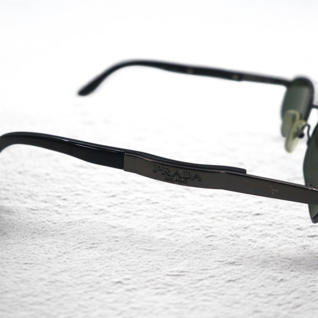 PRADA Oval Minimal Frame Sunglasses Black Metal Mode P302 Made in Italy