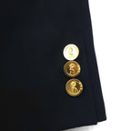 90s Japan Vintage Double-Breasted Blazer by Roberta di Camerino, Made in Japan, Navy Blue, Wool Gabardine, Gold Buttons, Size XL