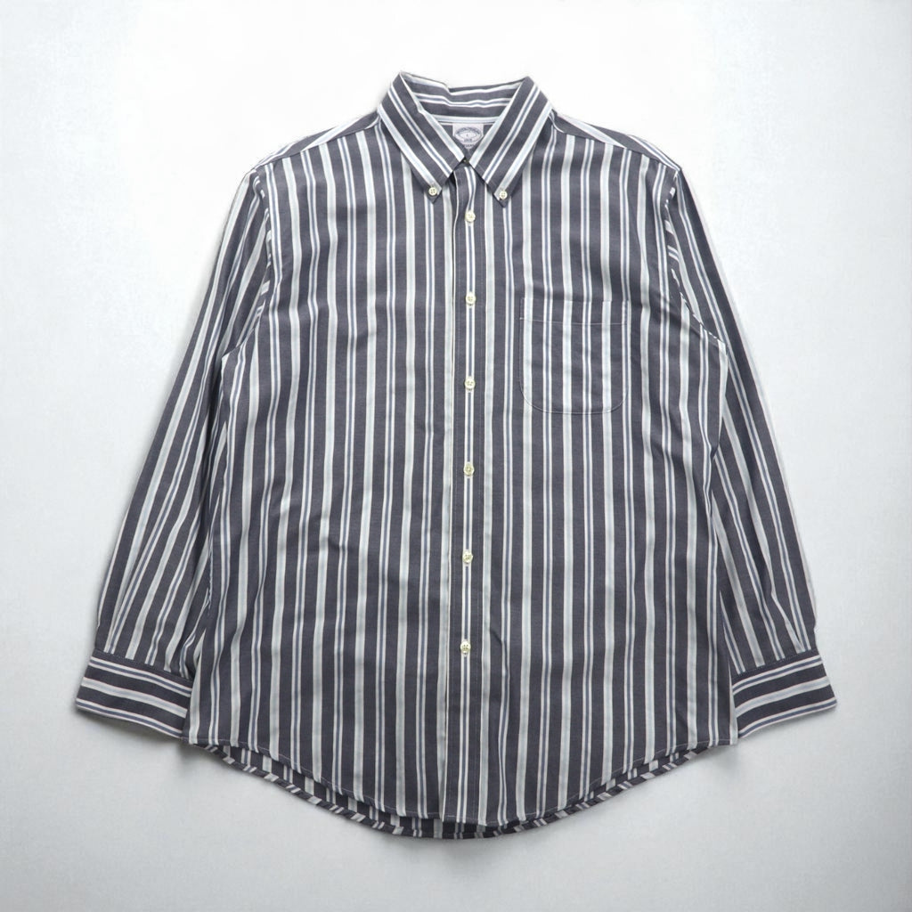 Brooks Brothers REGENT Button-Down Shirt, Size L, Gray, Striped, Non-Iron, Cotton