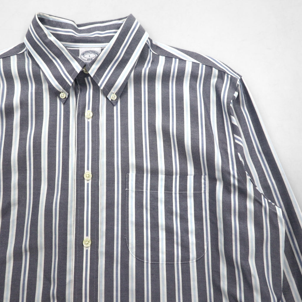 Brooks Brothers REGENT Button-Down Shirt, Size L, Gray, Striped, Non-Iron, Cotton