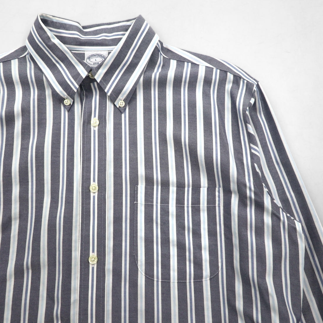 Brooks Brothers REGENT Button-Down Shirt, Size L, Gray, Striped, Non-Iron, Cotton
