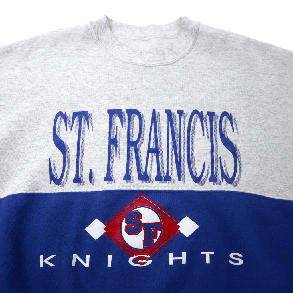 Dodger USA 90's College Print Sweatshirt L Gray Blue Cotton ST. FRANCIS