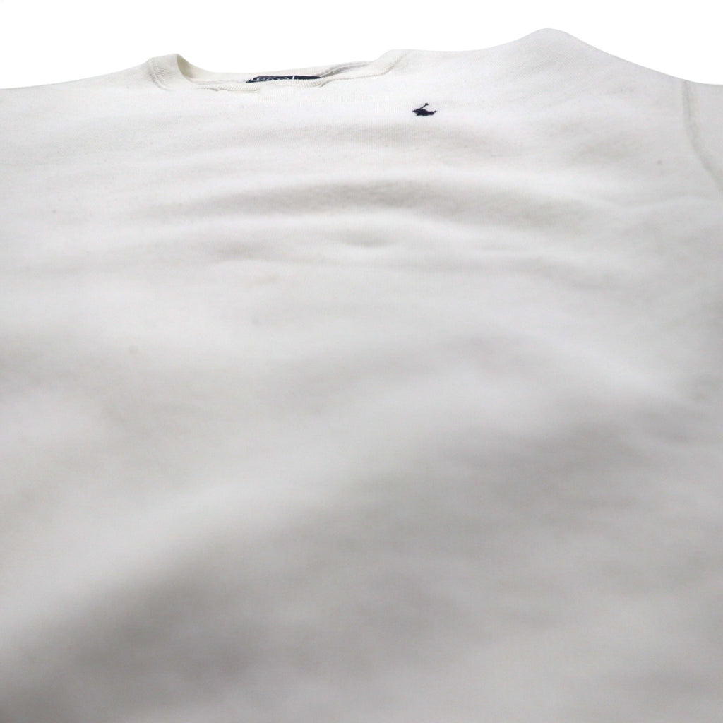 Polo by Ralph Lauren 90s Reverse Weave V-Neck Sweatshirt, Size M, White, Fleece-Lined, Small Pony Embroidery