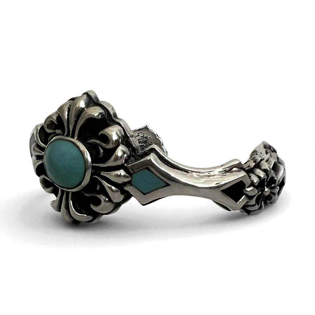 Vintage Silver Bangle Vintage Flare Floral Turquoise Bangle 925 A&amp;A Gothic
