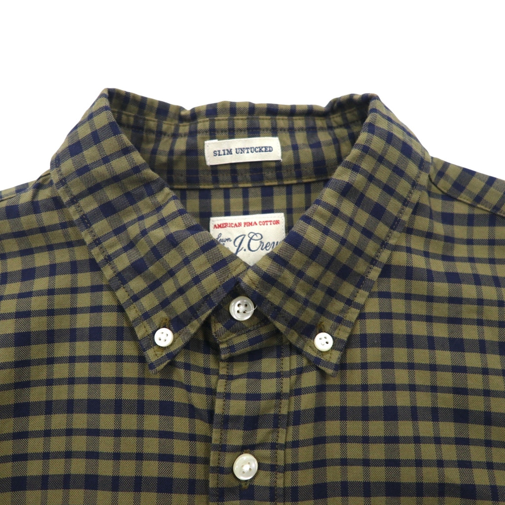 J.CREW アメリカンピマコットン ボタンダウン シャツ M カーキ チェック 胸ポケット SLIM UNTUCKED